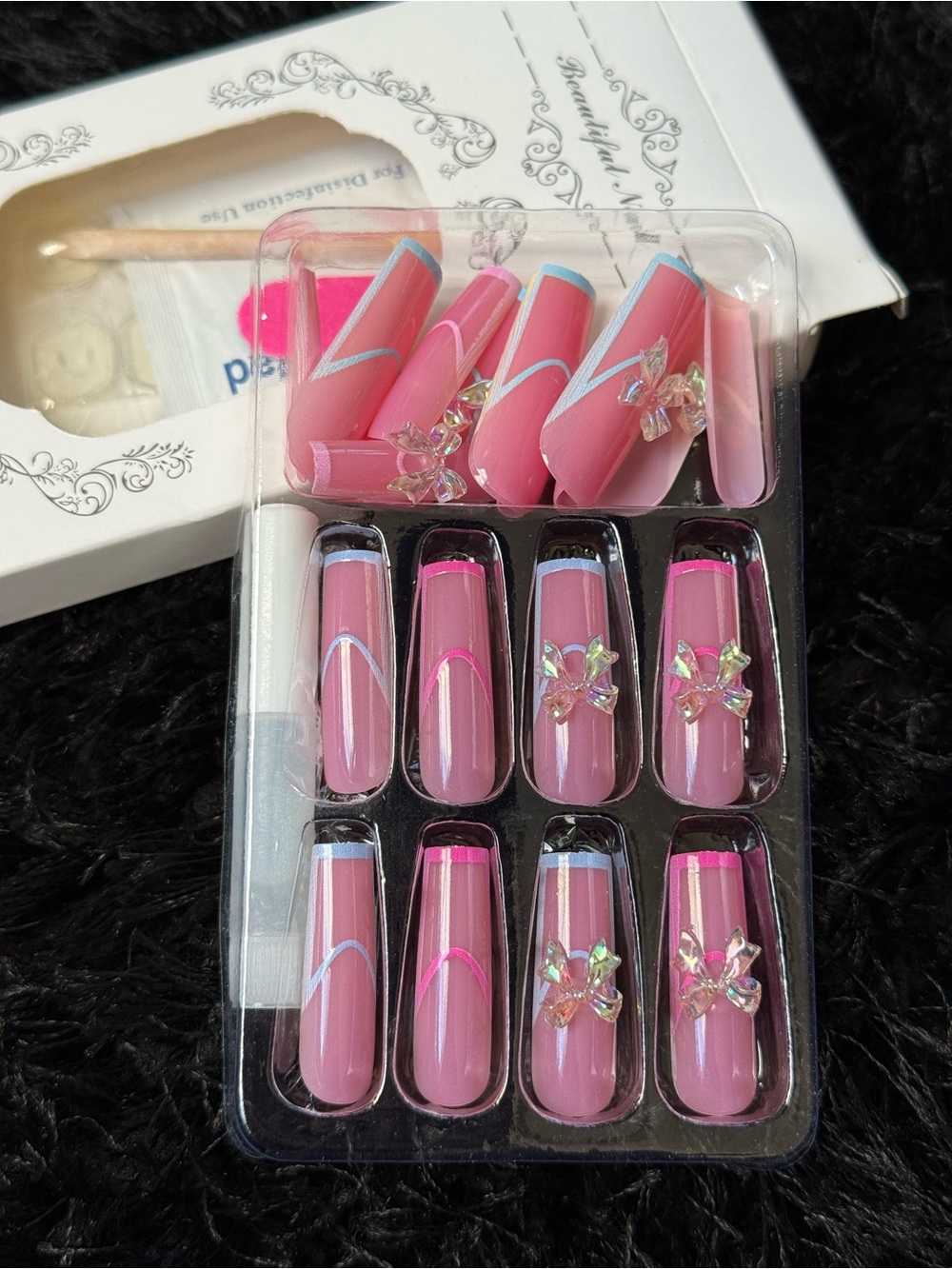 Pink Rhinestone French Tip Press-On Nails